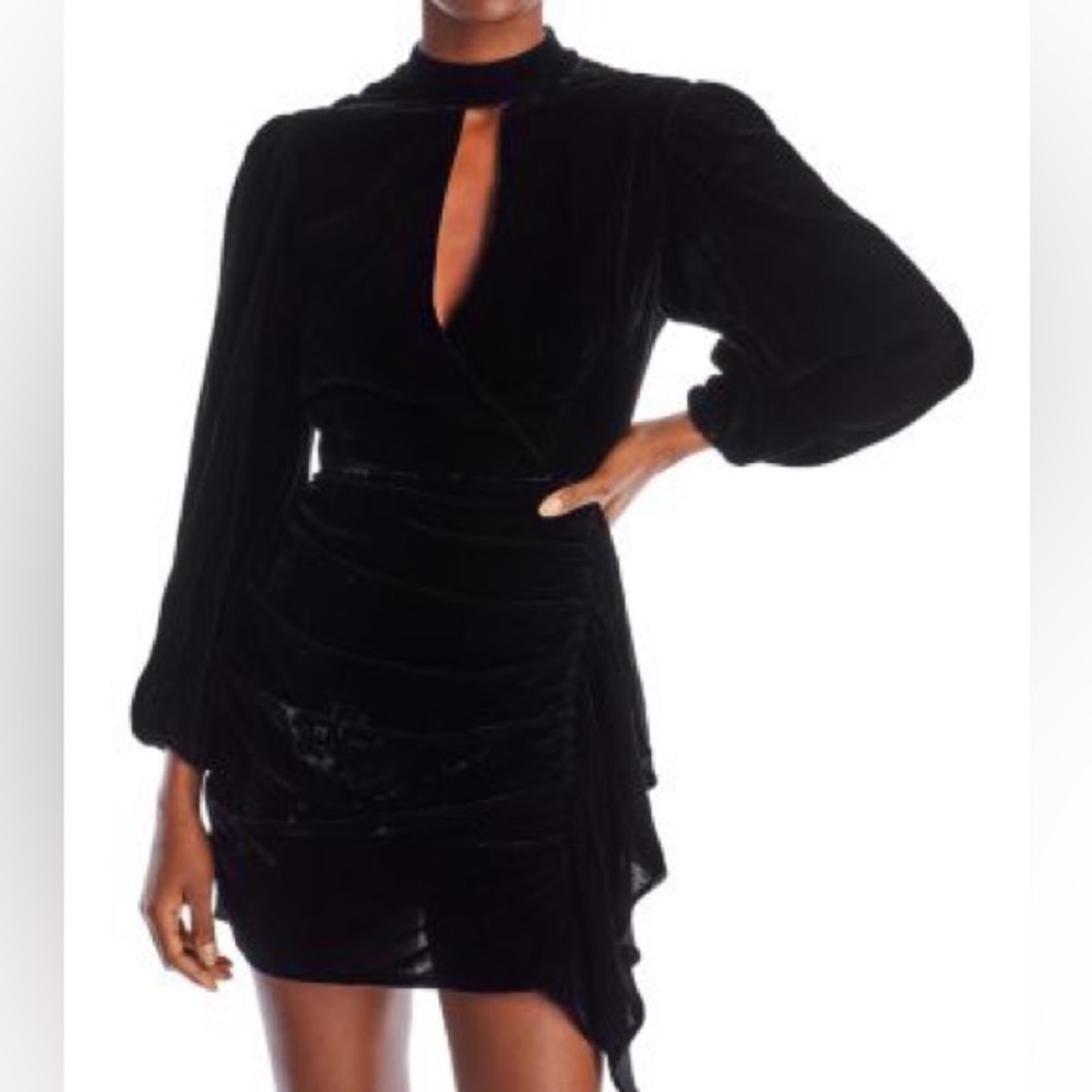 • RHODE • Women’s  Zadie Velvet Mini  Faux Wrap Dress
Black 0
